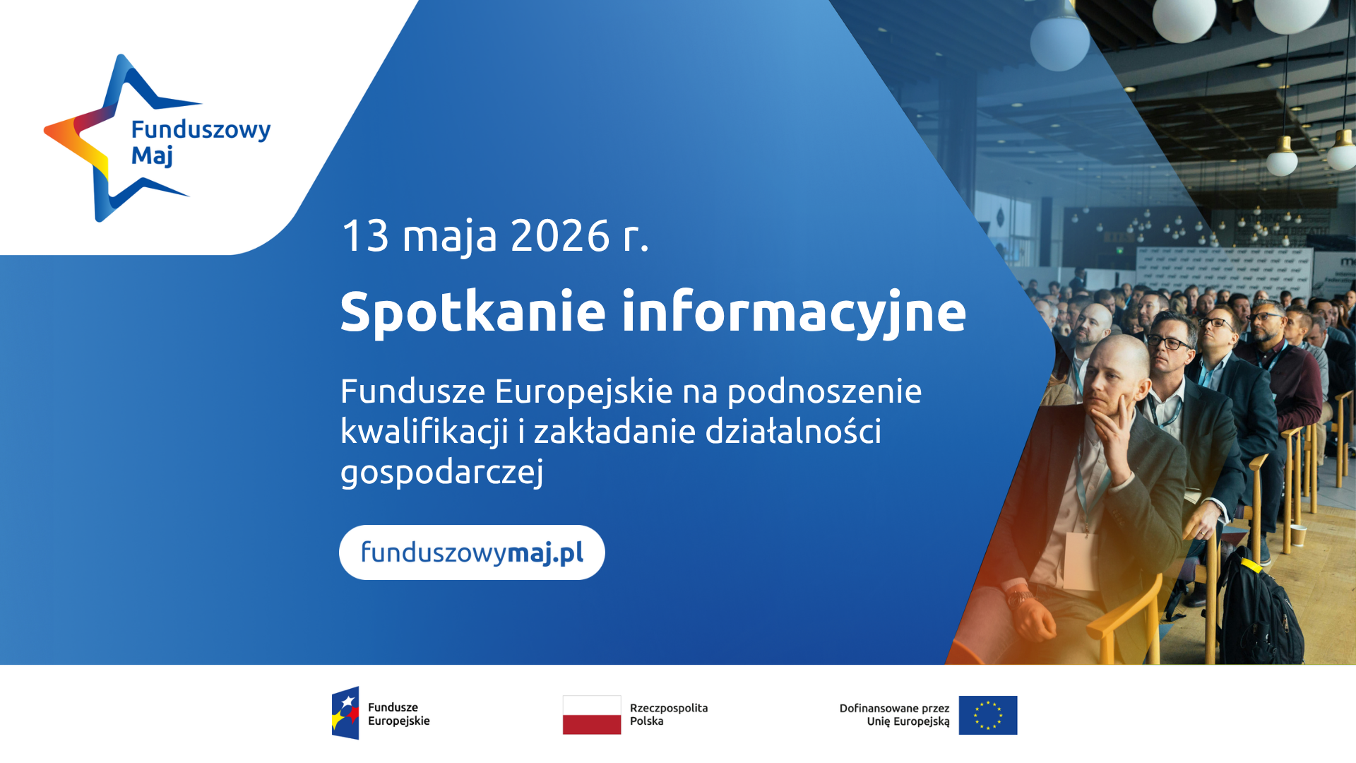 Logotyp przedstawiający tytuł i termin wydarzenia w ramach Funduszowego Maja